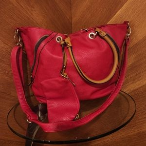 Red Shoulder Crossbody Tote Bag